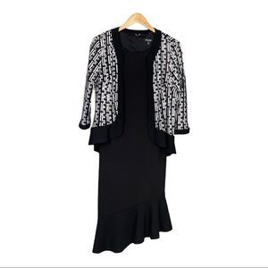 BLACK and White Sequin Beaded Open Front Jacket